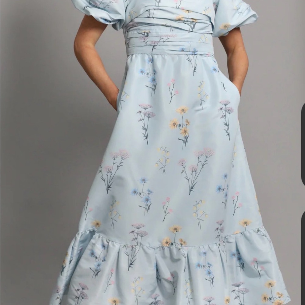 Self-Portrait Pale Blue Floral Maxi Dress